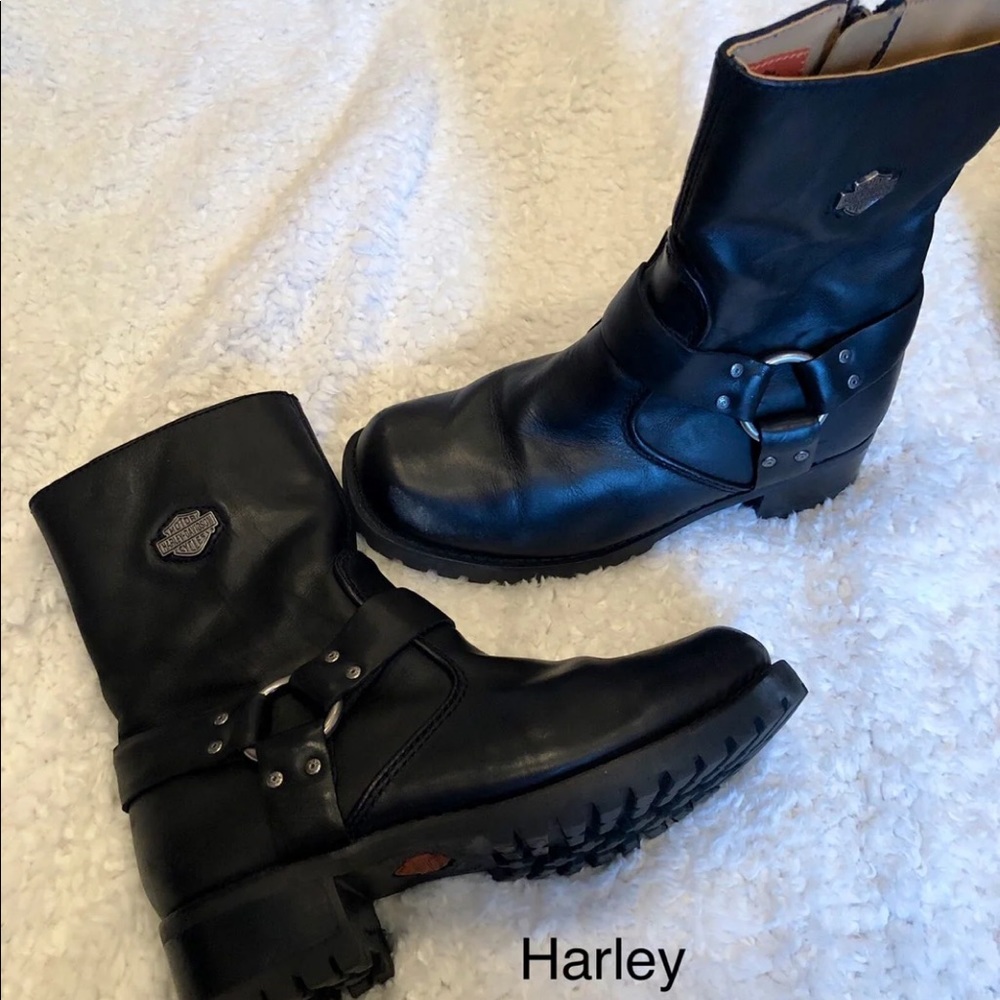 Black Leather Harley Davidson Riding Boots